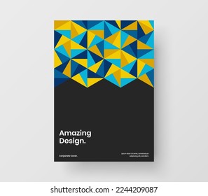Fresh mosaic tiles leaflet concept. Vivid company brochure A4 design vector illustration.