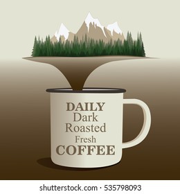 Fresh mountain brew daily coffee mug illustration for print