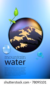 Fresh mountain water label with drops and leaves - layout template