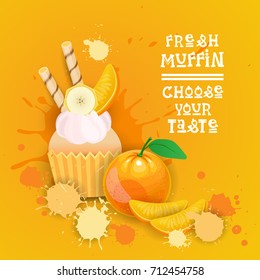 Fresh Muffin Choose Your Taste Logo Cake Sweet Beautiful Cupcake Dessert Delicious Food Flat Vector Illustration