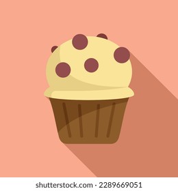 Fresh muffin icon flat vector. Food bread. Sweet chip