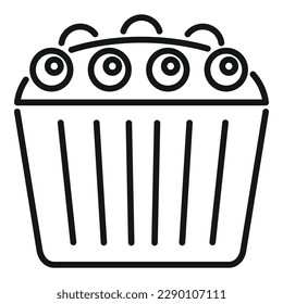 Vector de contorno de icono de muffin fresco. Pan de comida. Chip dulce