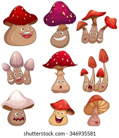 Fresh mushroom with facial expressions illustration