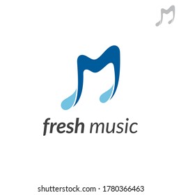 Fresh music logo concept, music note with water shape, simple flat musical logo template in blue color