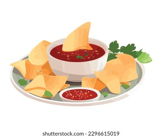 Fresh nachos meal with hot sauce icon isolated