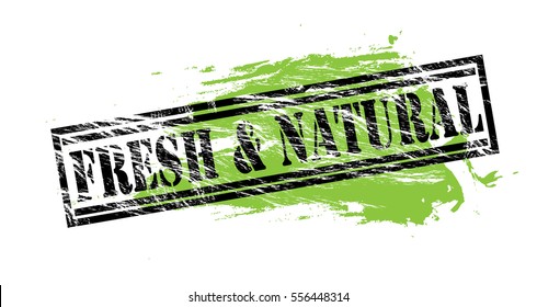 fresh  and natural black and green vector stamp on white background