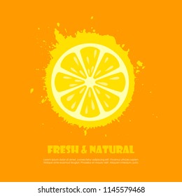 Fresh and natural citrus fruit vector poster illustration isolated on yellow background