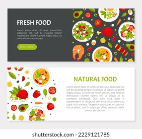 Fresh Natural Food Served on Plate Advertising Banner Vector Template