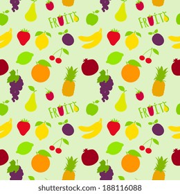 Fresh natural fruit seamless pattern with pineapple plum pear cherry vector illustration