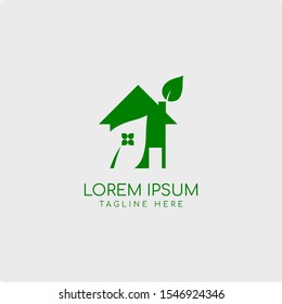 Fresh and natural green house logo design vector illustration