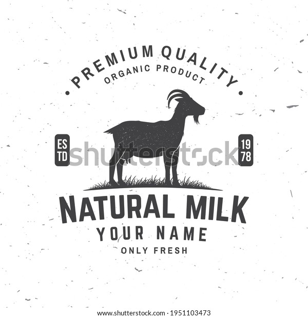 Fresh natural milk badge,\
logo. Vector. Typography design with goat silhouette. Template for\
dairy and milk farm business - shop, market, packaging and\
menu