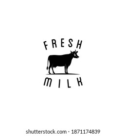 Fresh Natural Milk Eco Farm Logo with Cow, Food Nature Organic Drink, Cattle and Animal Vector Illustration