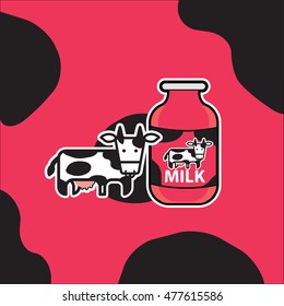 fresh natural milk graphics with cow illustration , glass of milk.
