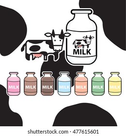 fresh natural milk graphics with cow illustration , glass of milk.
