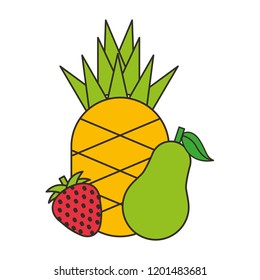 fresh natural pineapple pear and strawberry
