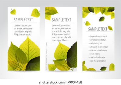 Fresh natural vertical banners with leafs and sample text