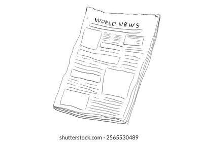 Fresh newspaper hand drawn doodle, latest news, contour drawing, latest publishing. Sketchy news paper stack, local or world news.