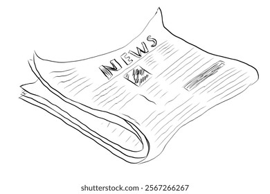 Fresh newspaper hand drawn doodle, latest news, contour drawing, latest publishing. Sketchy news paper stack, local or world news.