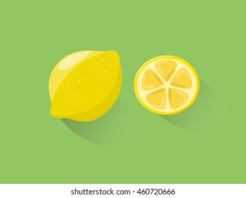 Fresh nice  lemon and lemon slice. Vector illustration.