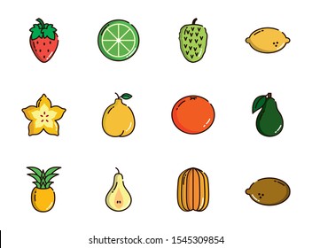 fresh nutrition harvest fruits icons set vector illustration