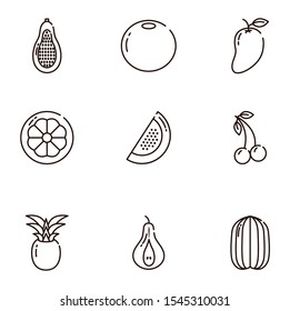 fresh nutrition harvest fruits icons set line style vector illustration