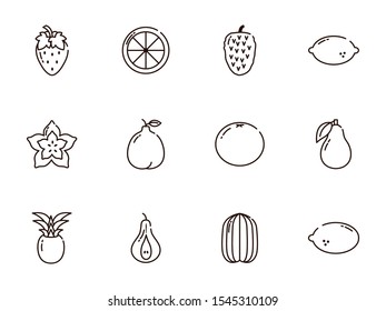 fresh nutrition harvest fruits icons set line style vector illustration