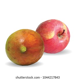 Fresh, nutritious apple and tasty mango. Symbols of fruits. Elements for label design. Vector illustration. Fruits ingredients in triangulation technique. Mango and apple low poly.