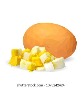 Fresh and nutritious chicken eggs. Tasty breakfast. Elements for label design. Vector illustration. Chicken eggs ingredients in triangulation technique. Eggs low poly.