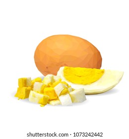 Fresh and nutritious chicken eggs. Tasty breakfast. Elements for label design. Vector illustration. Chicken eggs ingredients in triangulation technique. Eggs low poly.