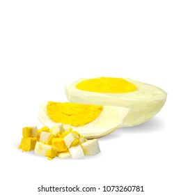 Fresh and nutritious chicken eggs. Tasty breakfast. Elements for label design. Vector illustration. Chicken eggs ingredients in triangulation technique. Eggs low poly.