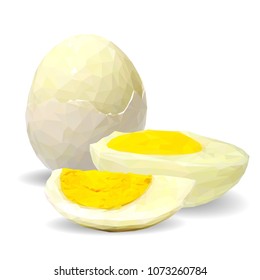 Fresh and nutritious chicken eggs. Tasty breakfast. Elements for label design. Vector illustration. Chicken eggs ingredients in triangulation technique. Eggs low poly.