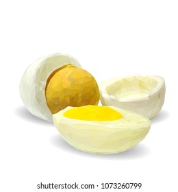 Fresh and nutritious chicken eggs. Tasty breakfast. Elements for label design. Vector illustration. Chicken eggs ingredients in triangulation technique. Eggs low poly.