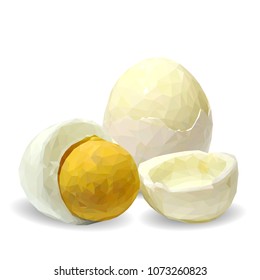 Fresh and nutritious chicken eggs. Tasty breakfast. Elements for label design. Vector illustration. Chicken eggs ingredients in triangulation technique. Eggs low poly.