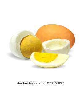 Fresh and nutritious chicken eggs. Tasty breakfast. Elements for label design. Vector illustration. Chicken eggs ingredients in triangulation technique. Eggs low poly.