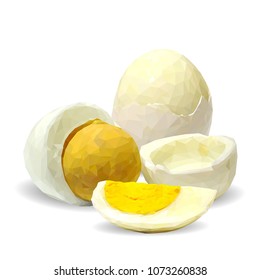 Fresh and nutritious chicken eggs. Tasty breakfast. Elements for label design. Vector illustration. Chicken eggs ingredients in triangulation technique. Eggs low poly.
