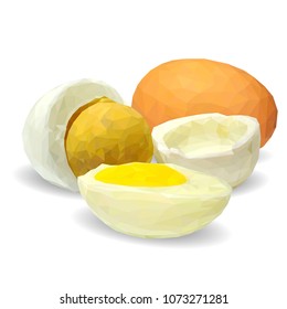 Fresh and nutritious chicken eggs. Tasty breakfast. Elements for label design. Vector illustration. Chicken eggs ingredients in triangulation technique. Eggs low poly.