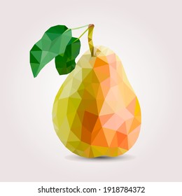 Fresh, nutritious and delicious Pear. Strawberry blossom. Label design elements. illustration. Fruit ingredients in the triangulation technique. The pear is low-poly.