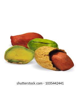 Fresh, nutritious pistachios, tasty peanut. Nuts ingredients in triangulation technique. Vector illustration. Nuts ingredients in triangulation technique. Peanut and pistachios  low poly