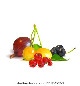 Fresh, nutritious and tasty berry mix. A mixture of berries. Symbols of berries. Elements for label design. Vector illustration. Berries ingredients in triangulation technique. Berry mix low poly.