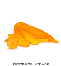 Fresh, nutritious, tasty Carrot. Delicious and healthy lunch. Vector illustration. Vegetables ingredients in triangulation technique. Carrot low poly. 