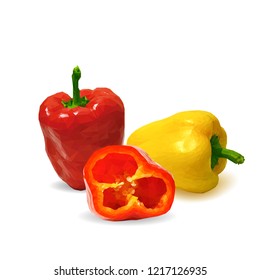 Fresh, nutritious, tasty colored pepper. Vector illustration. Vegetables ingredients in triangulation technique. Pepper low poly.