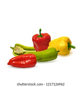 Fresh, nutritious, tasty colored pepper. Vector illustration. Vegetables ingredients in triangulation technique. Pepper low poly.