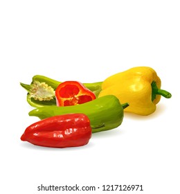 Fresh, nutritious, tasty colored pepper. Vector illustration. Vegetables ingredients in triangulation technique. Pepper low poly.