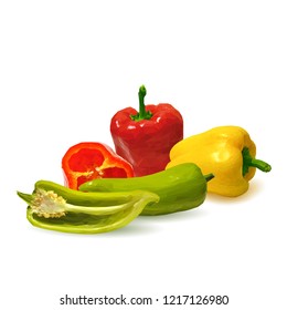 Fresh, nutritious, tasty colored pepper. Vector illustration. Vegetables ingredients in triangulation technique. Pepper low poly.