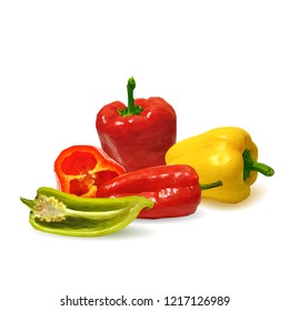 Fresh, nutritious, tasty colored pepper. Vector illustration. Vegetables ingredients in triangulation technique. Pepper low poly.