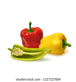 Fresh, nutritious, tasty colored pepper. Vector illustration. Vegetables ingredients in triangulation technique. Pepper low poly.