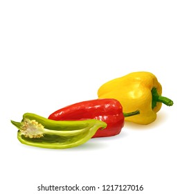 Fresh, nutritious, tasty colored pepper. Vector illustration. Vegetables ingredients in triangulation technique. Pepper low poly.