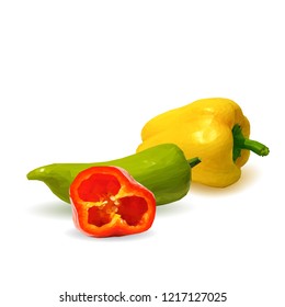 Fresh, nutritious, tasty colored pepper. Vector illustration. Vegetables ingredients in triangulation technique. Pepper low poly.