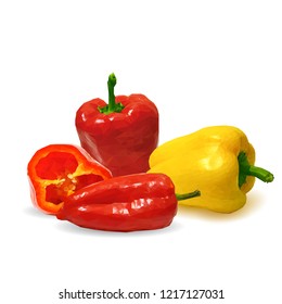 Fresh, nutritious, tasty colored pepper. Vector illustration. Vegetables ingredients in triangulation technique. Pepper low poly.