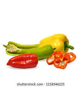 Fresh, nutritious, tasty colored pepper. Vector illustration. Vegetables ingredients in triangulation technique. Pepper low poly.